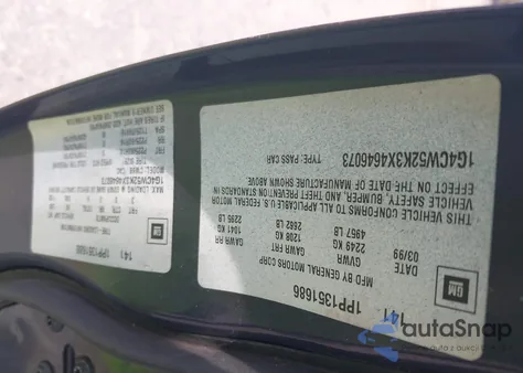 1999 Buick Park Avenue z USA, uszkodzony, nr VIN 1G4CW52K3X4646073